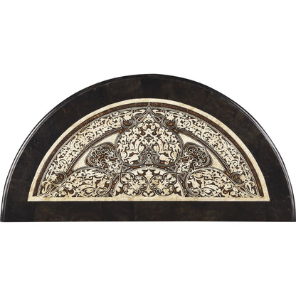 Fabiola Demilune Console Table by Butler Specialty Company in multi-color and metalworks. Made from wood solids, wood products, wood veneers, metal, fossil stone, penn shell in a traditional style.