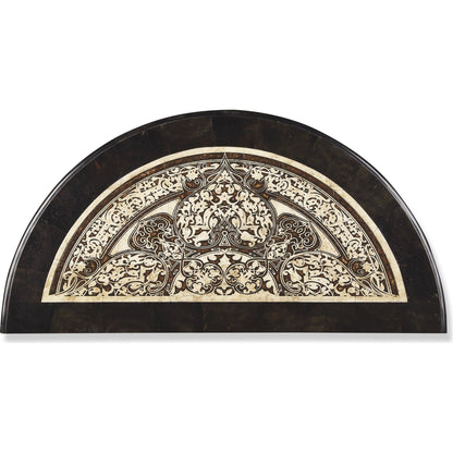 Fabiola Demilune Console Table by Butler Specialty Company in multi-color and metalworks. Made from wood solids, wood products, wood veneers, metal, fossil stone, penn shell in a traditional style.