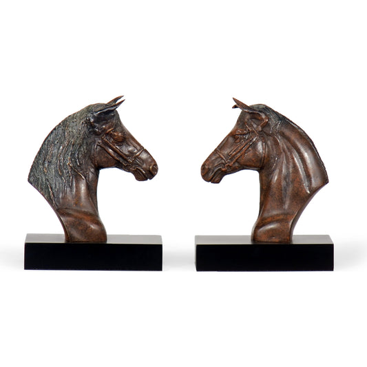 Horse Bookends by Wildwood in brown, black. Made from cast alloy in a rustic style.