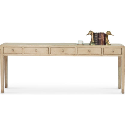 Jeweler's Console Table by Sarreid Ltd. in ivory and 5 drawers hand painted. Made from pine in a cottage & farmhouse style.