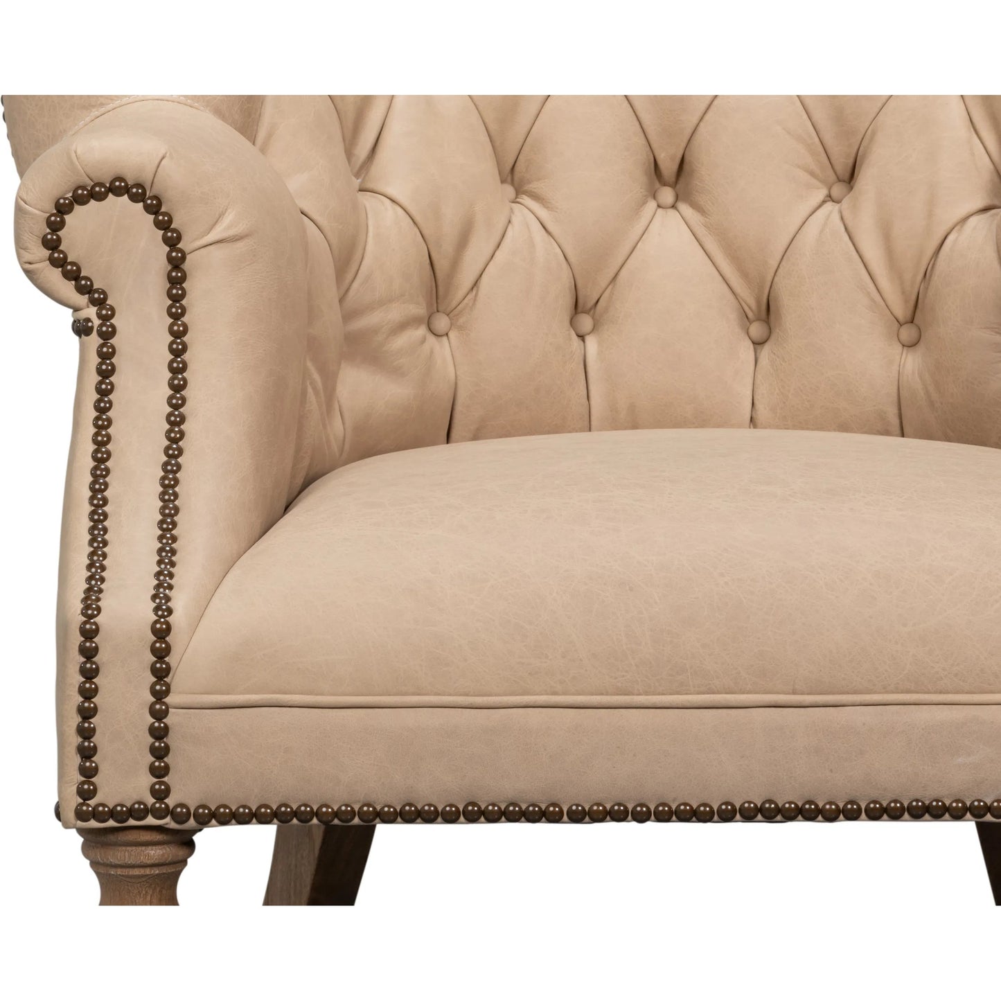 003 SI-2531089 | Closeup | Welsh Cappuccion Leather Chair by Sarreid Ltd. in cappuccino leather, wood. Made from unique in a unique style.