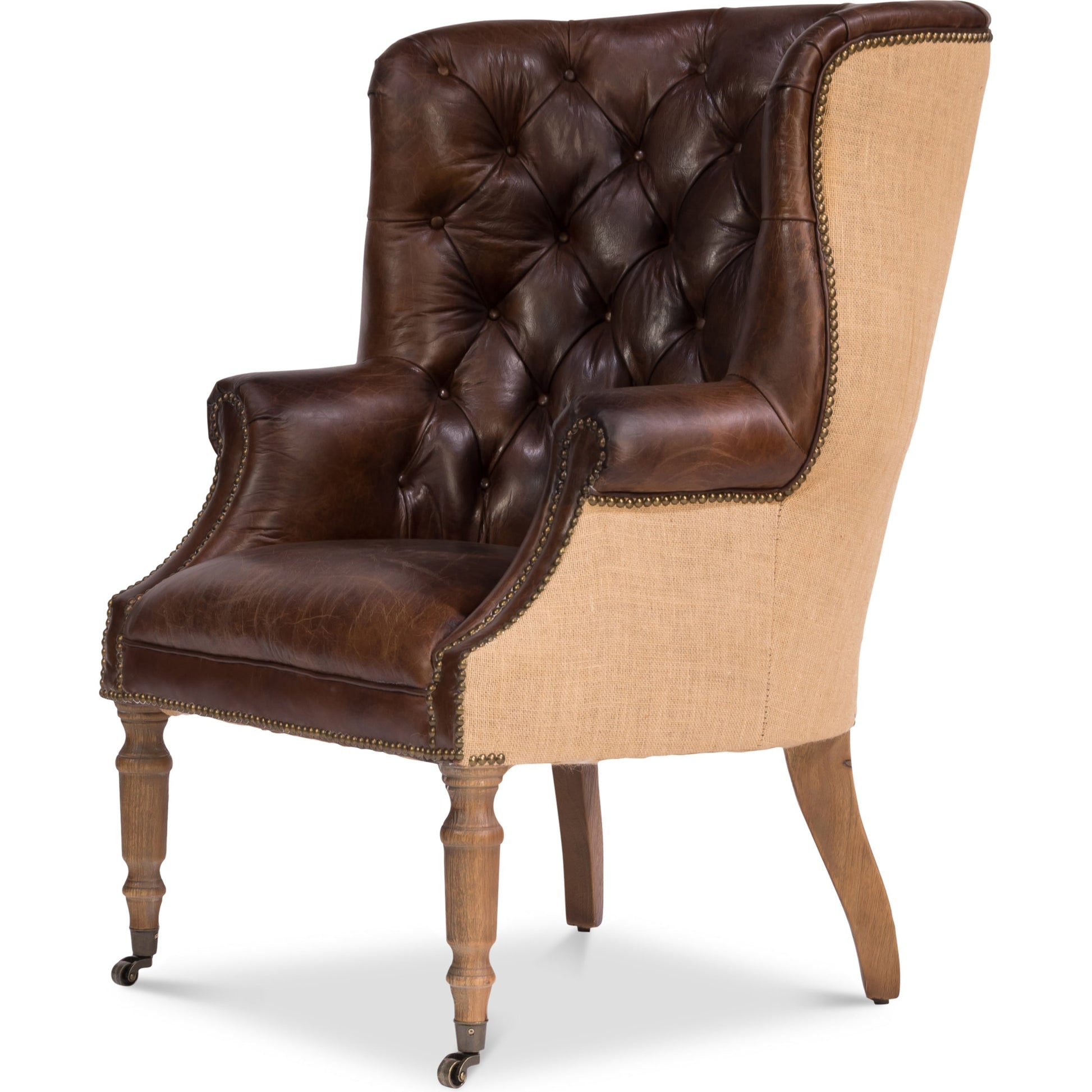 Welsh Leather & Jute Chair by Sarreid Ltd. in brown. Made from wood, leather in a rustic style.
