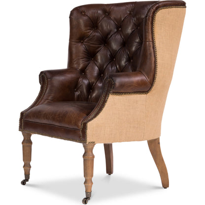 Welsh Leather & Jute Chair by Sarreid Ltd. in brown. Made from wood, leather in a rustic style.