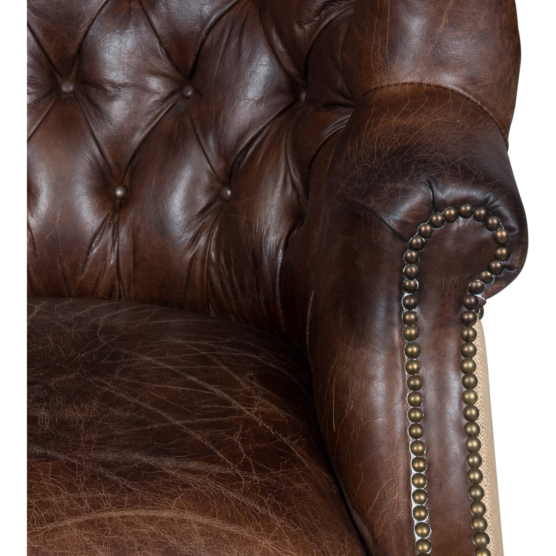 Welsh Leather & Jute Chair by Sarreid Ltd. in brown. Made from wood, leather in a rustic style.