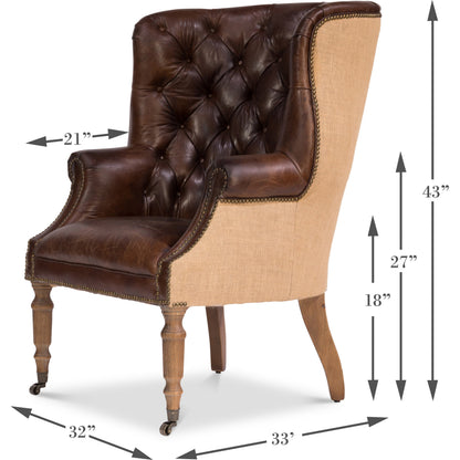 Welsh Leather & Jute Chair by Sarreid Ltd. in brown. Made from wood, leather in a rustic style.