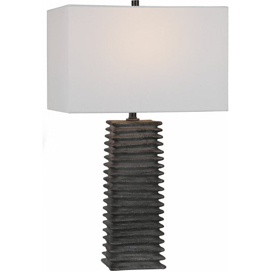Sanderson Table Lamp by Uttermost in charcoal. Made from ceramic, steel, fabric in a rustic style.