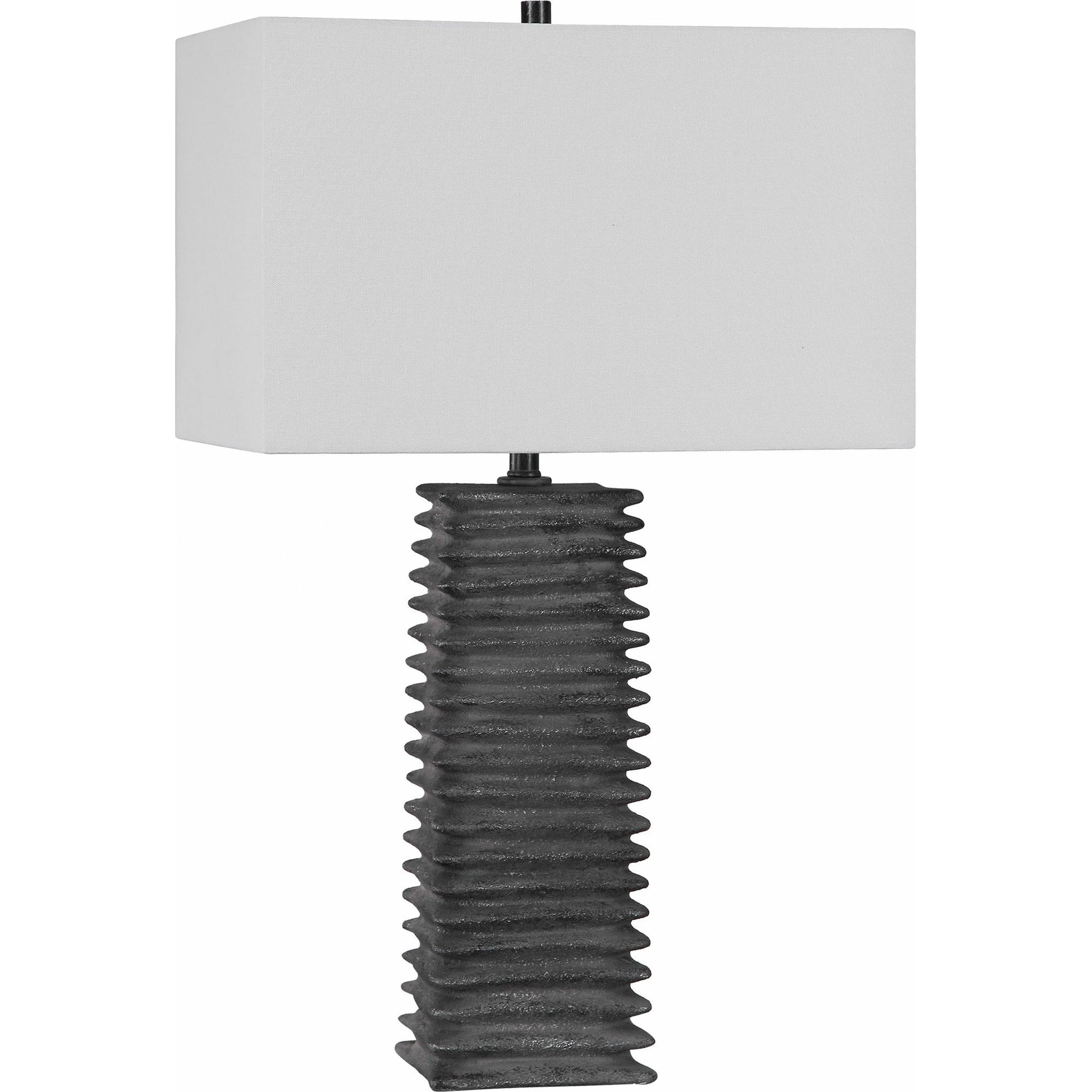 Sanderson Table Lamp by Uttermost in charcoal. Made from ceramic, steel, fabric in a rustic style.