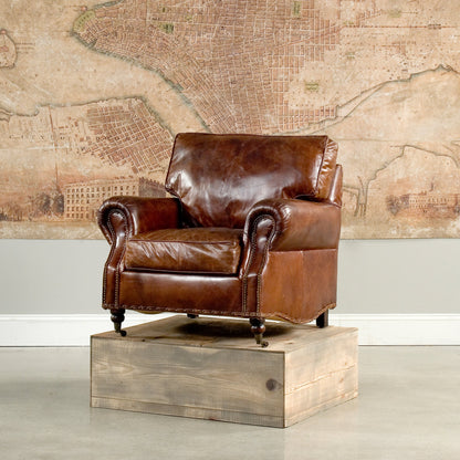 Papa's Chair by Sarreid Ltd. in brown. Made from wood, leather in a traditional style.
