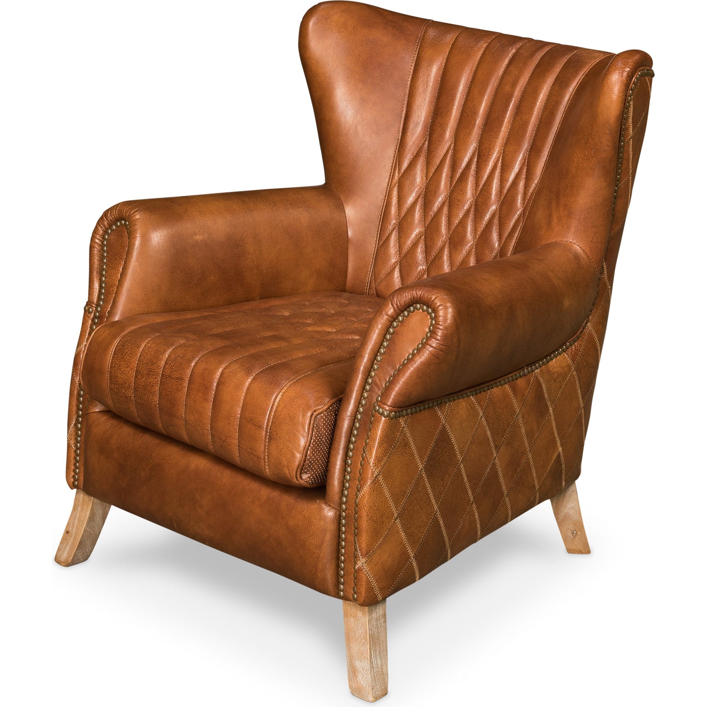 001 SR-857510 | Additional Silo | Bugatti Arm Chair by Sarreid Ltd. in brown and brown leather. Made from wood, leather in a modern style.