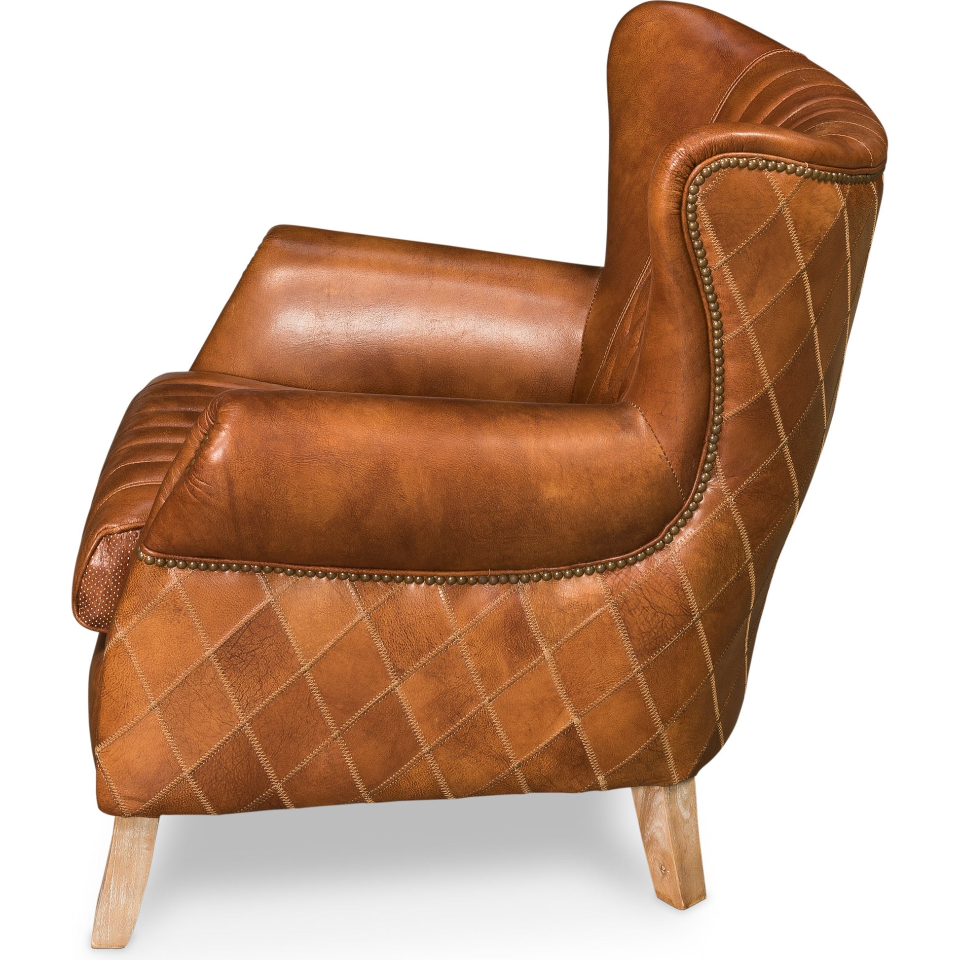 Bugatti Arm Chair by Sarreid Ltd. in brown and brown leather. Made from wood, leather in a modern style.