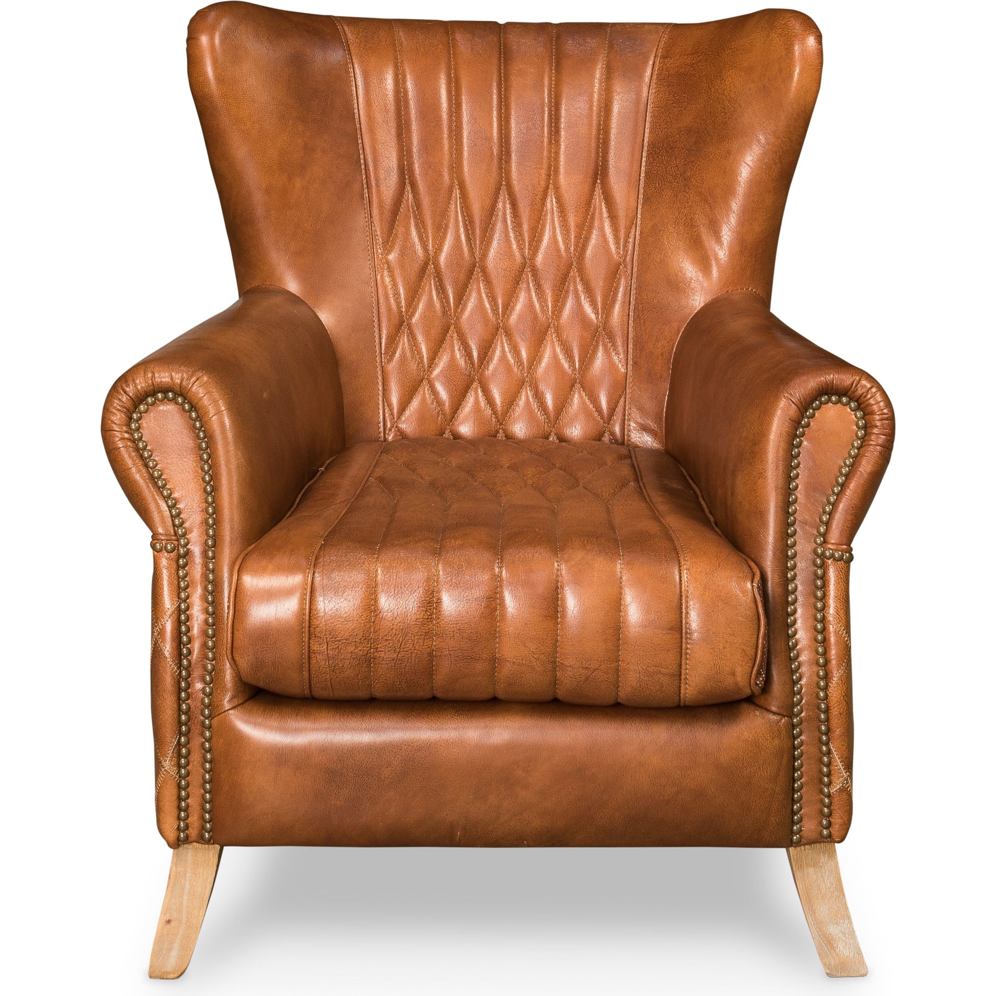 Bugatti Arm Chair by Sarreid Ltd. in brown and brown leather. Made from wood, leather in a modern style.