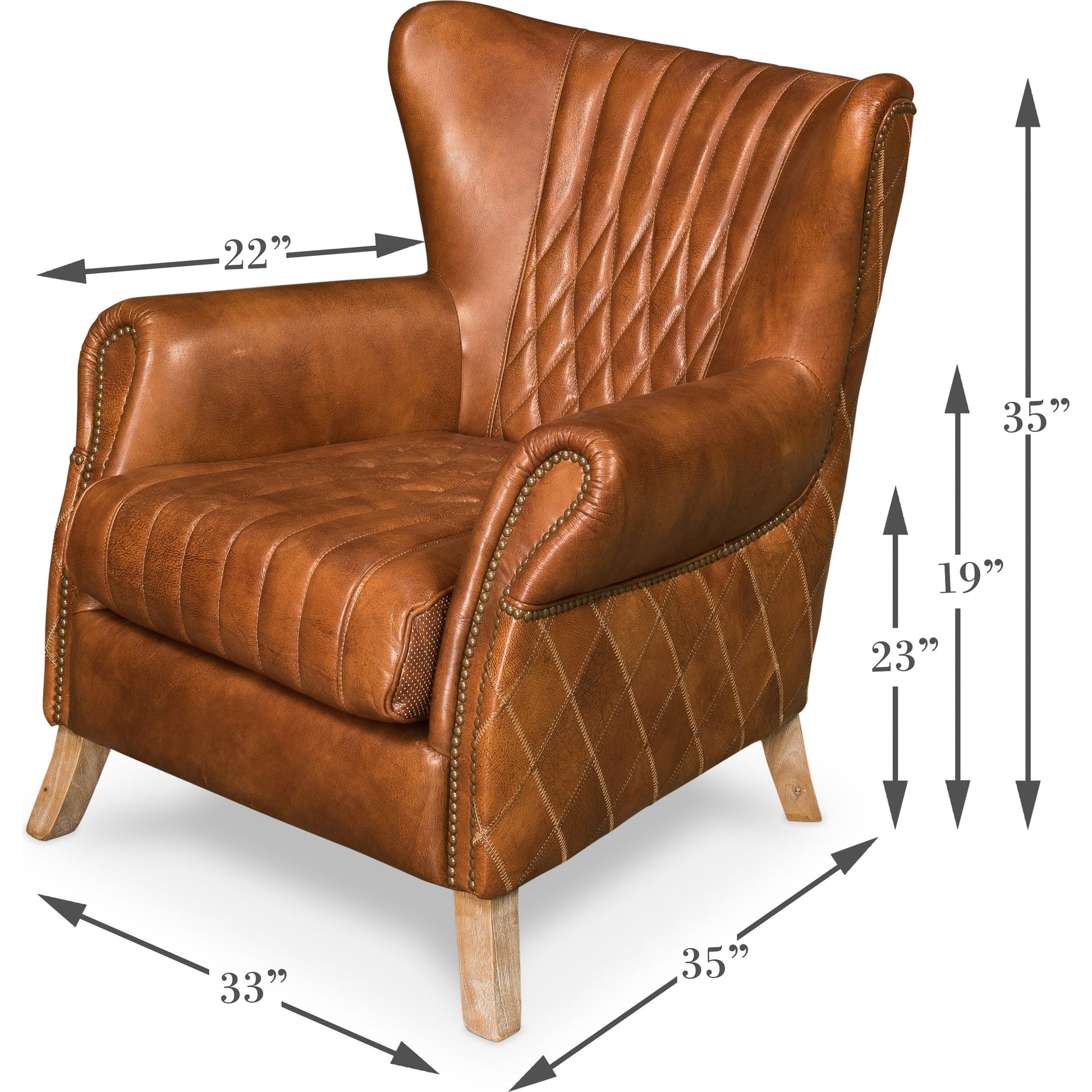 Bugatti Arm Chair by Sarreid Ltd. in brown and brown leather. Made from wood, leather in a modern style.