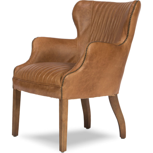 Disel Single Chair by Sarreid Ltd. in brown and columbia brown leather. Made from wood, leather in a modern style.