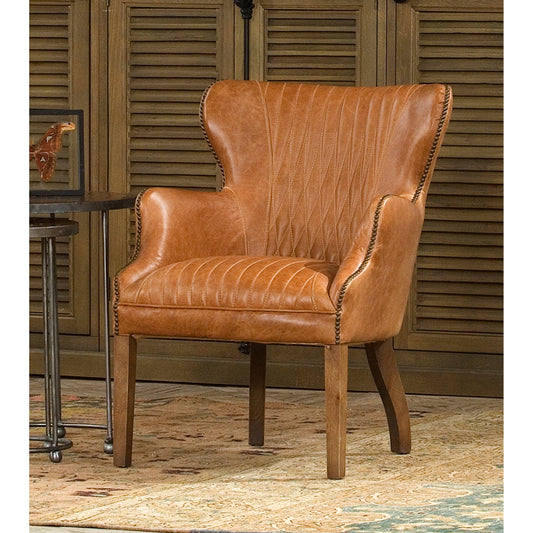 Disel Single Chair by Sarreid Ltd. in brown and columbia brown leather. Made from wood, leather in a modern style.