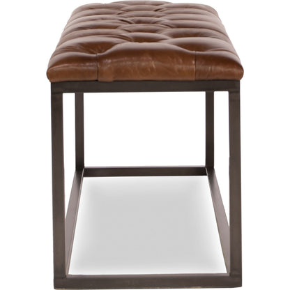 Cologne Stool by Sarreid Ltd. in brown and cuba brown leather. Made from leather, metal in a modern style.