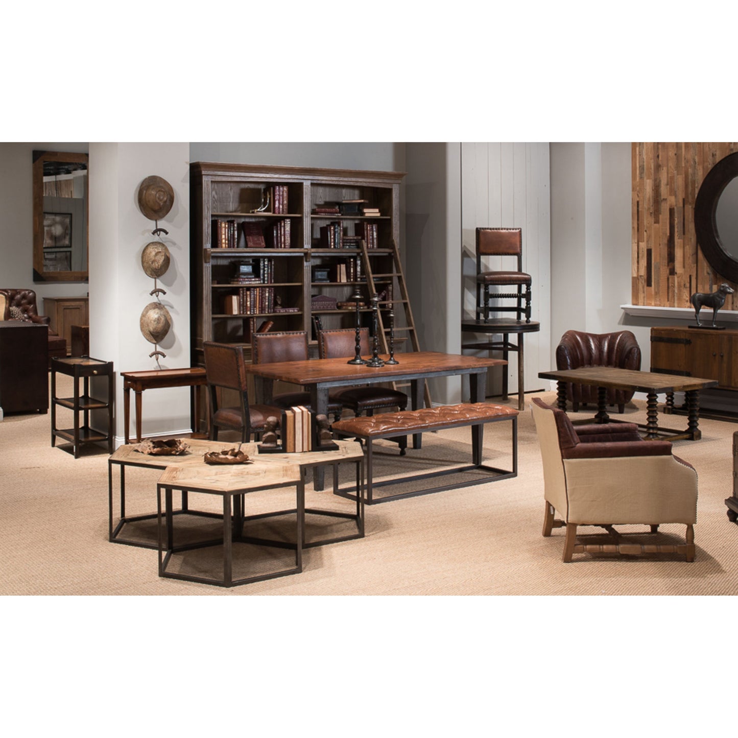 006 O-SARRIED-LTD-29785 | Lifestyle | Cologne Stool by Sarreid Ltd. in brown and cuba brown leather. Made from leather, metal in a modern style.