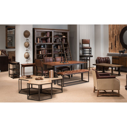 Cologne Stool by Sarreid Ltd. in brown and cuba brown leather. Made from leather, metal in a modern style.