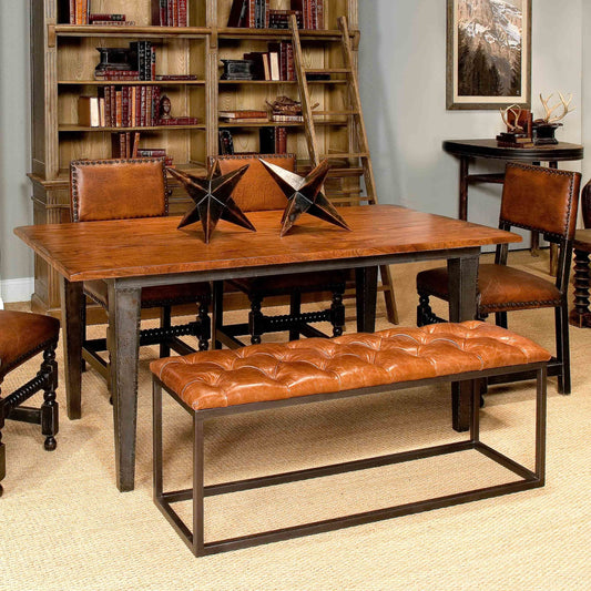 Cologne Stool by Sarreid Ltd. in brown and cuba brown leather. Made from leather, metal in a modern style.
