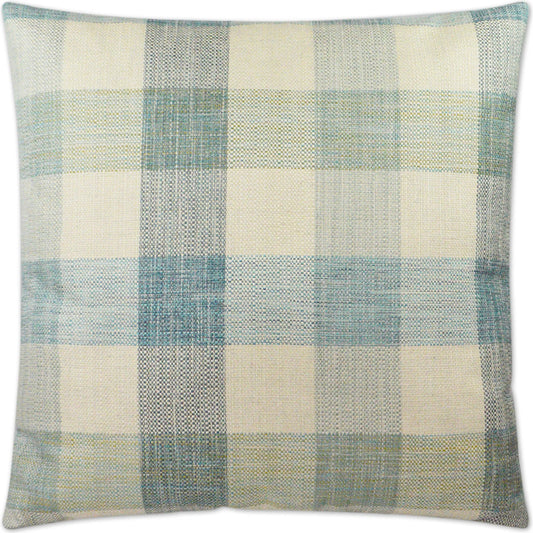 Plantation Pillow by DV Kap Home in aqua. Made from 72% polyester, 14% cotton, 7% linen in a unique style.