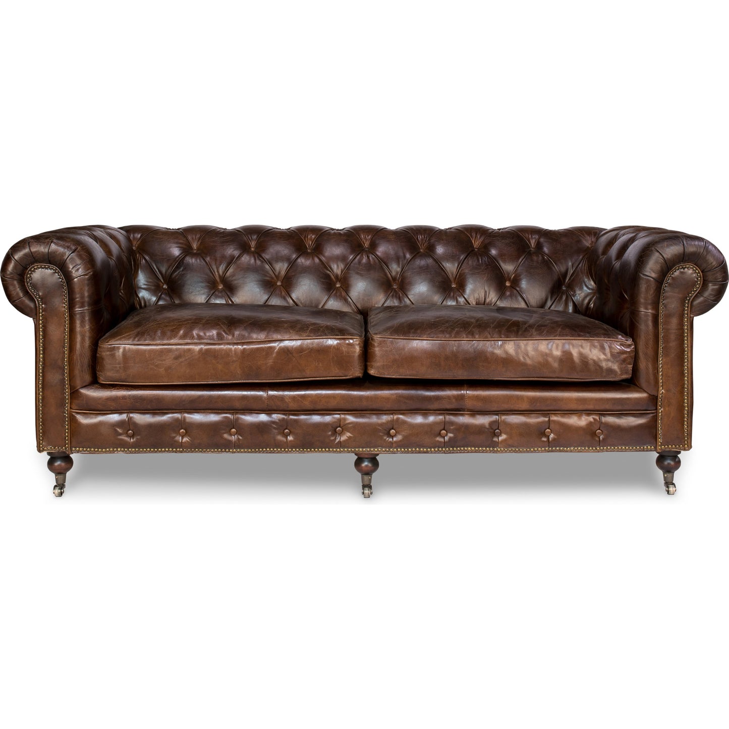 001 S-242946 | Additional Silo | Castered Chesterfield Sofa by Sarreid Ltd. in vintage havana. Made from wood, leather in a traditional style.