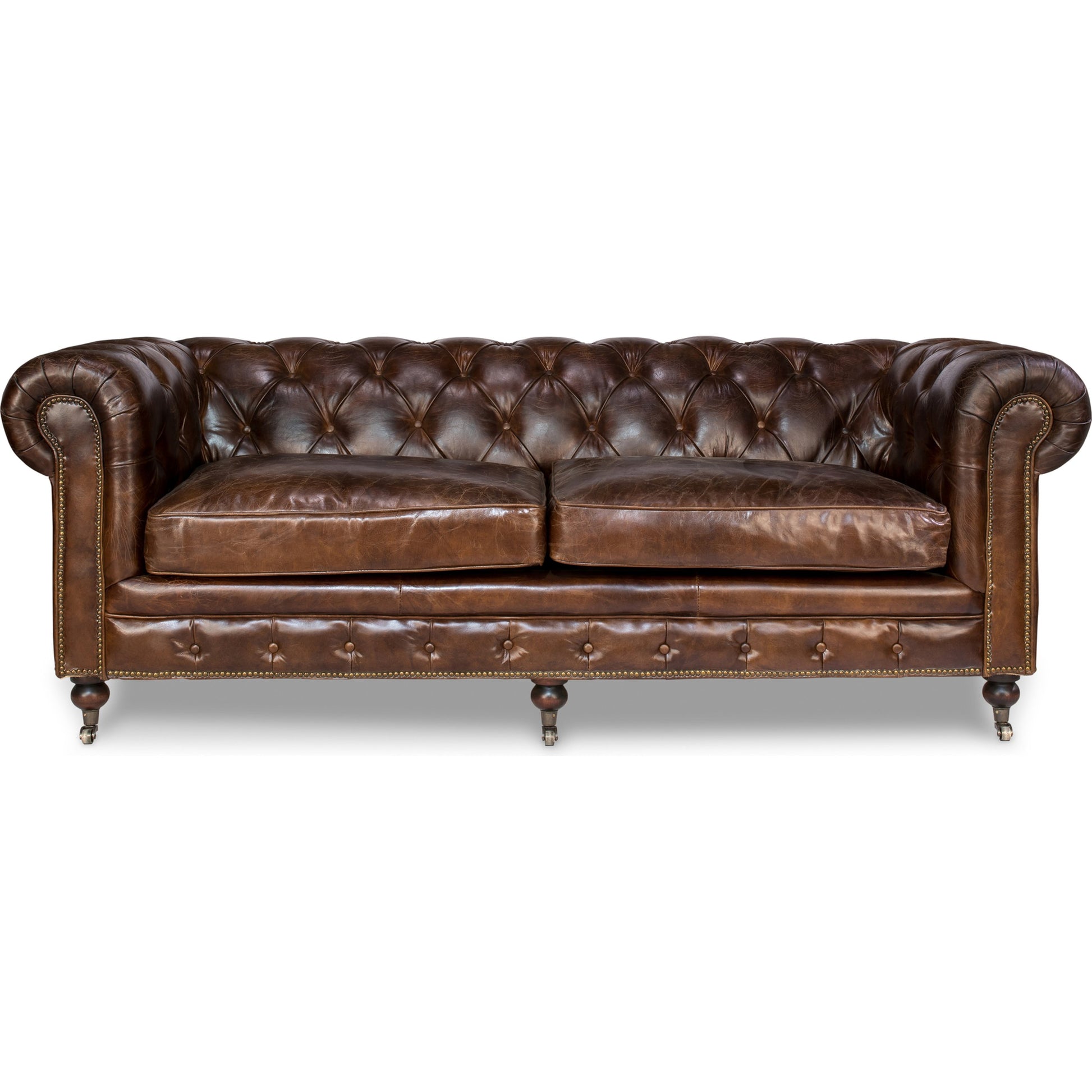 Castered Chesterfield Sofa by Sarreid Ltd. in vintage havana. Made from wood, leather in a traditional style.