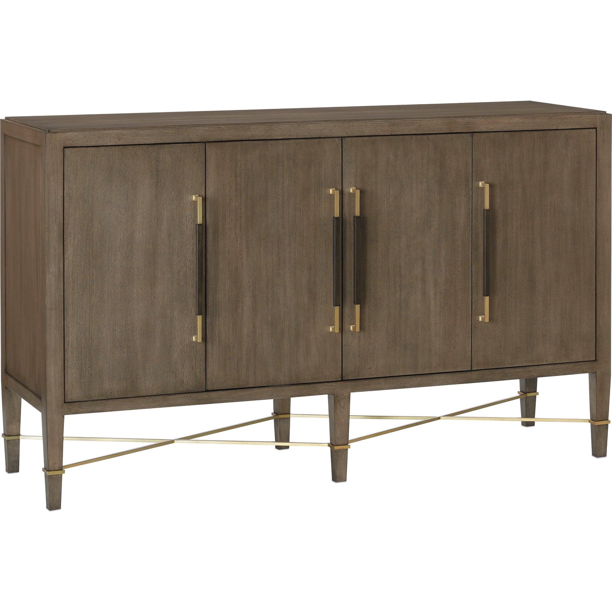 Verona Chanterelle Sideboard by Currey and Company in chanterelle, coffee, champagne. Made from mahogany, brass, iron in a modern style.