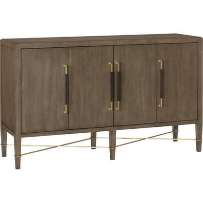 Verona Chanterelle Sideboard by Currey and Company in chanterelle, coffee, champagne. Made from mahogany, brass, iron in a modern style.