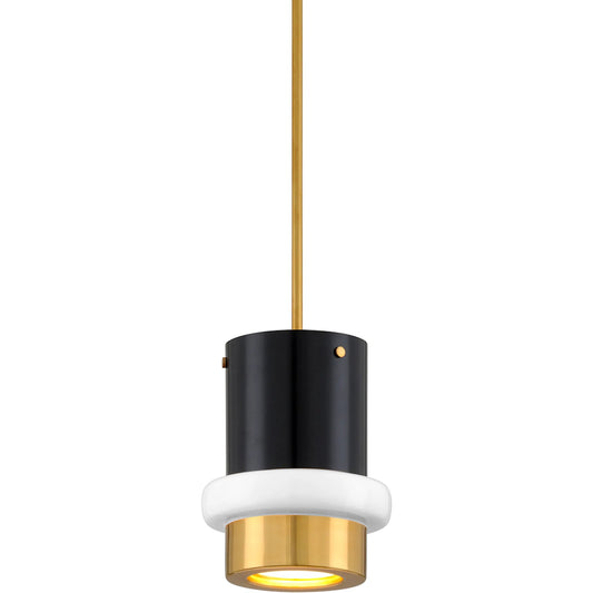 Beckenham Pendant by Corbett in vintage polished brass, black. Made from solid brass in a modern style.