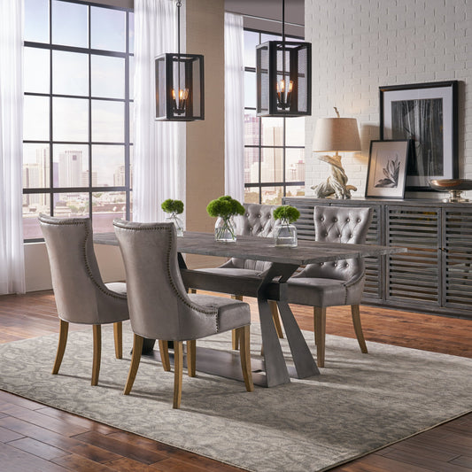 Sophie Side Chair, White Linen (Set of 2) by Sarreid Ltd. in gray. Made from wood, leather in a cottage & farmhouse style.