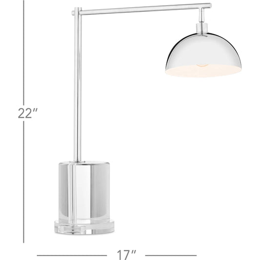 Repartee Desk Lamp by Currey and Company in polished nickel, clear. Made from metal, optic crystal in a modern style.