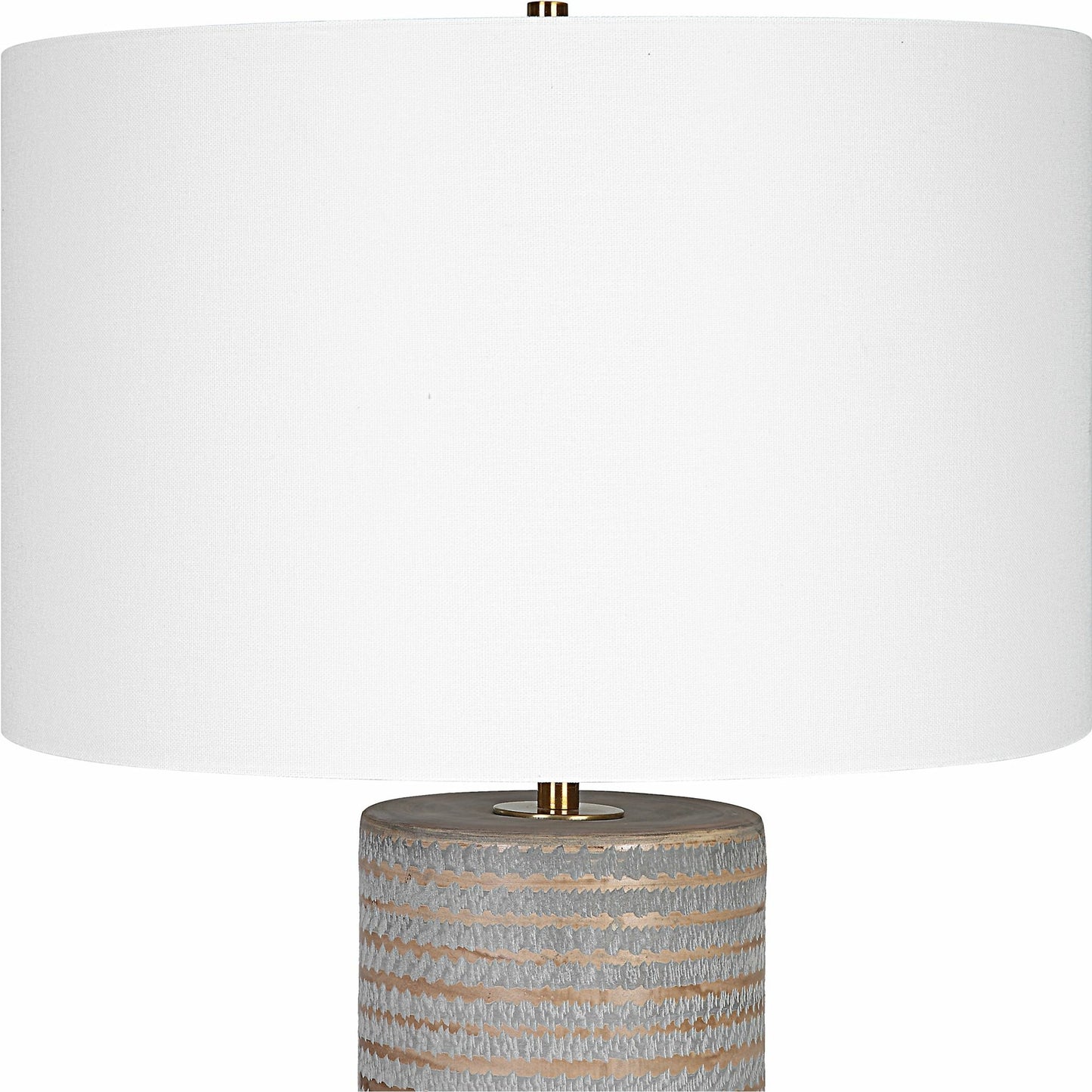 006 SI-1789785 | Closeup | Monolith Table Lamp by Uttermost in pewter gray, antique brass. Made from ceramic, iron, fabric in a transitional style.