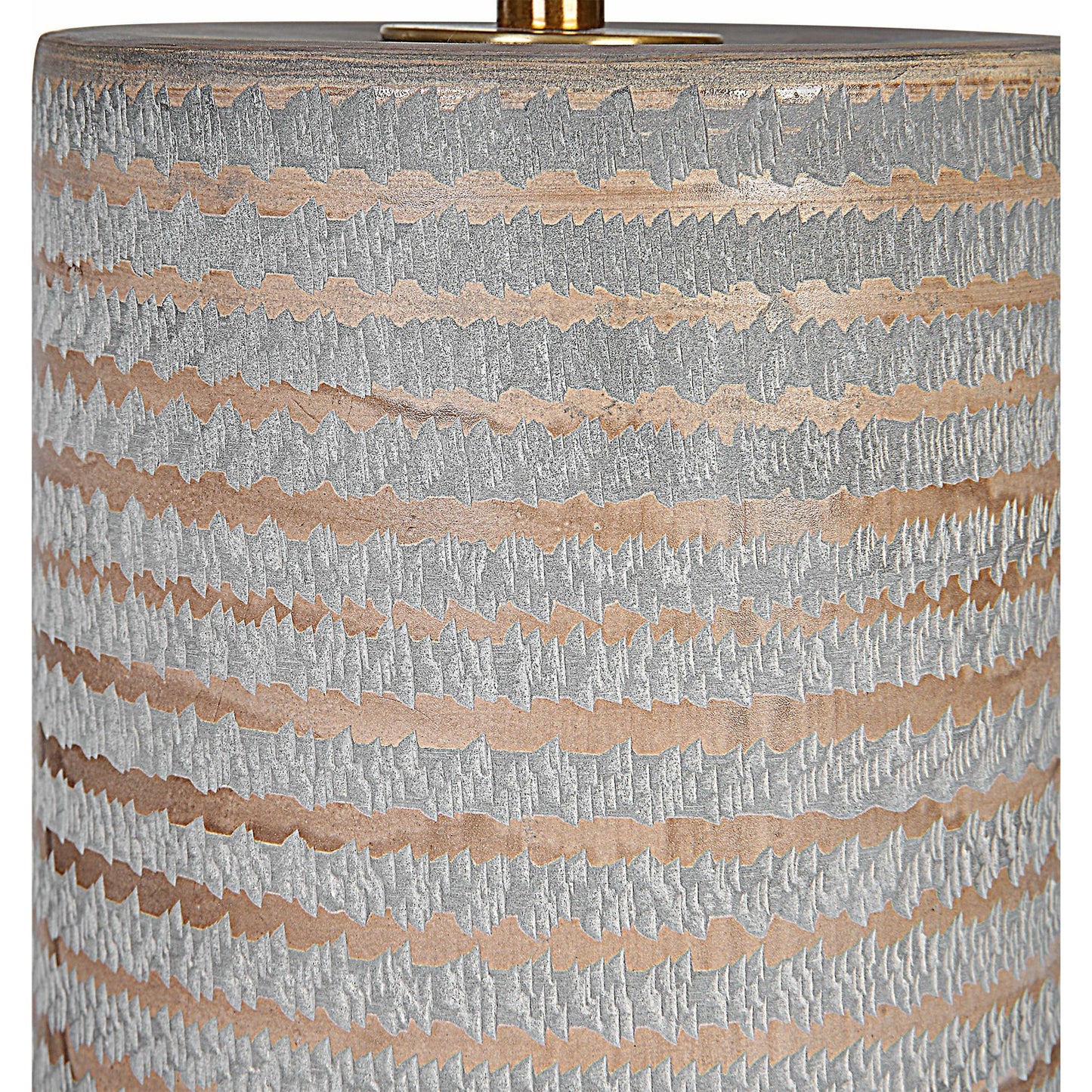 007 SI-1789785 | Closeup | Monolith Table Lamp by Uttermost in pewter gray, antique brass. Made from ceramic, iron, fabric in a transitional style.