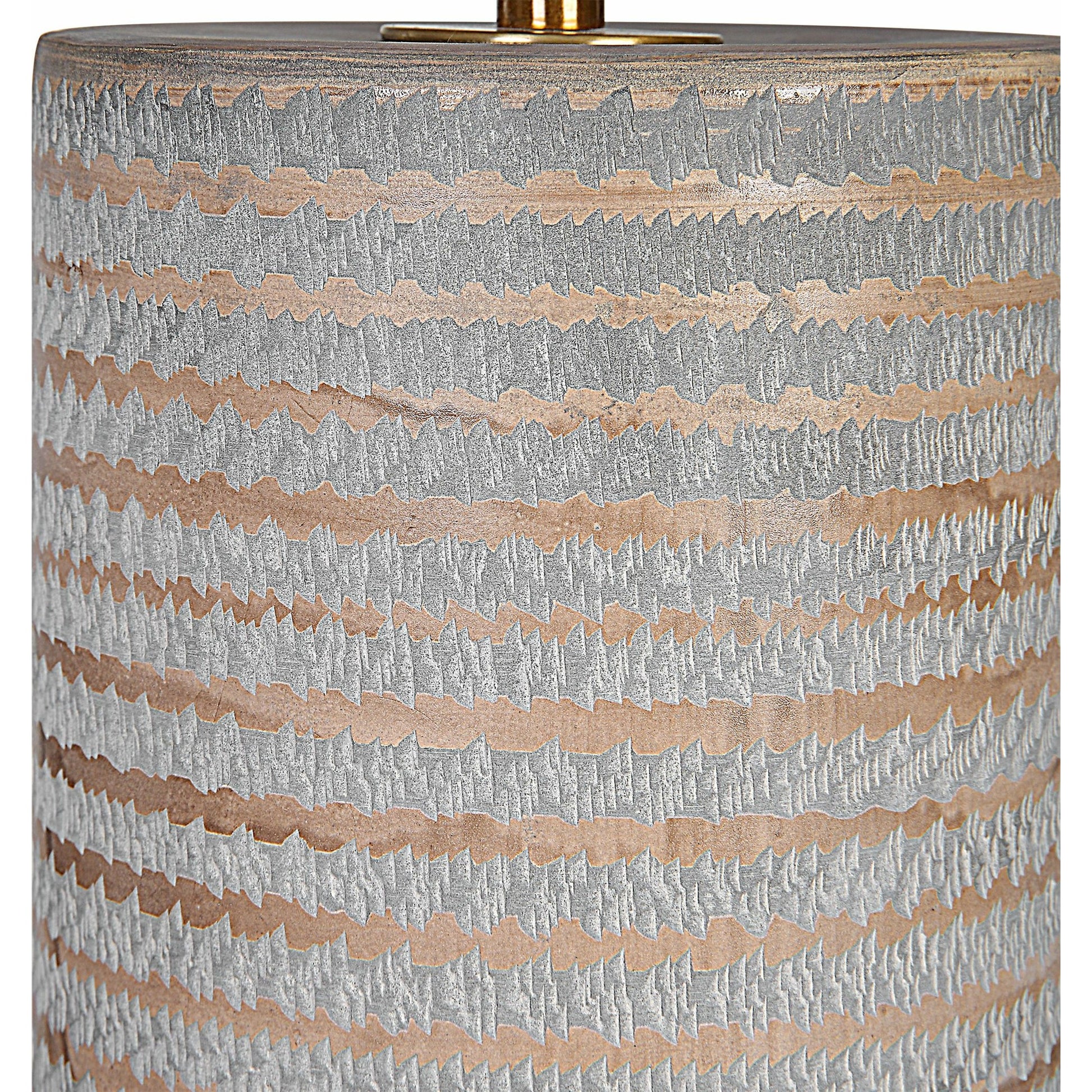 Monolith Table Lamp by Uttermost in pewter gray, antique brass. Made from ceramic, iron, fabric in a transitional style.