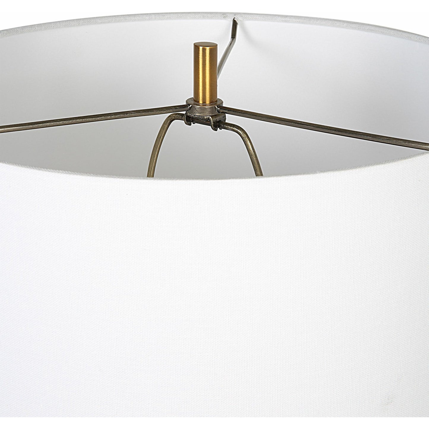002 SI-1789785 | Closeup | Monolith Table Lamp by Uttermost in pewter gray, antique brass. Made from ceramic, iron, fabric in a transitional style.
