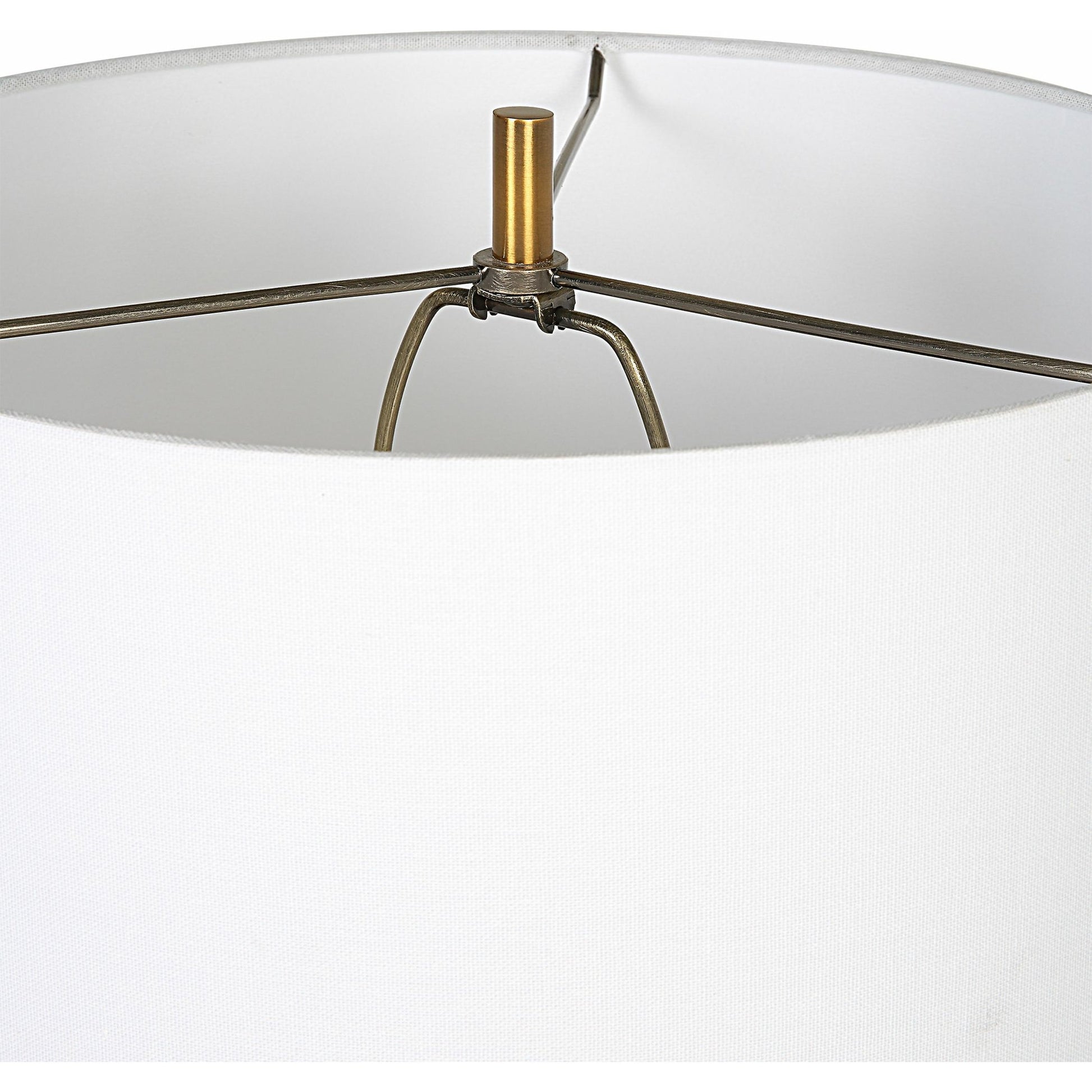 Monolith Table Lamp by Uttermost in pewter gray, antique brass. Made from ceramic, iron, fabric in a transitional style.