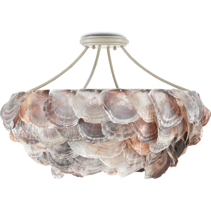 Seahouse Chandelier by Currey and Company in smokewood, natural shell. Made from wrought iron, capiz shell in a coastal style.