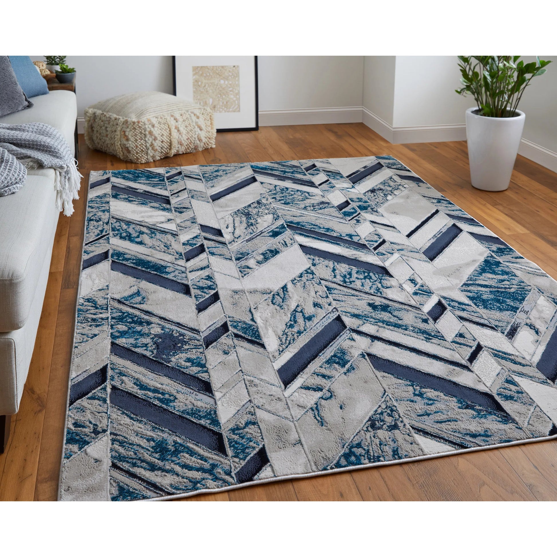 Indio Herringbone Rug - 39H1F by Feizy in ivory, blue, gray. Made from unique in a unique style.