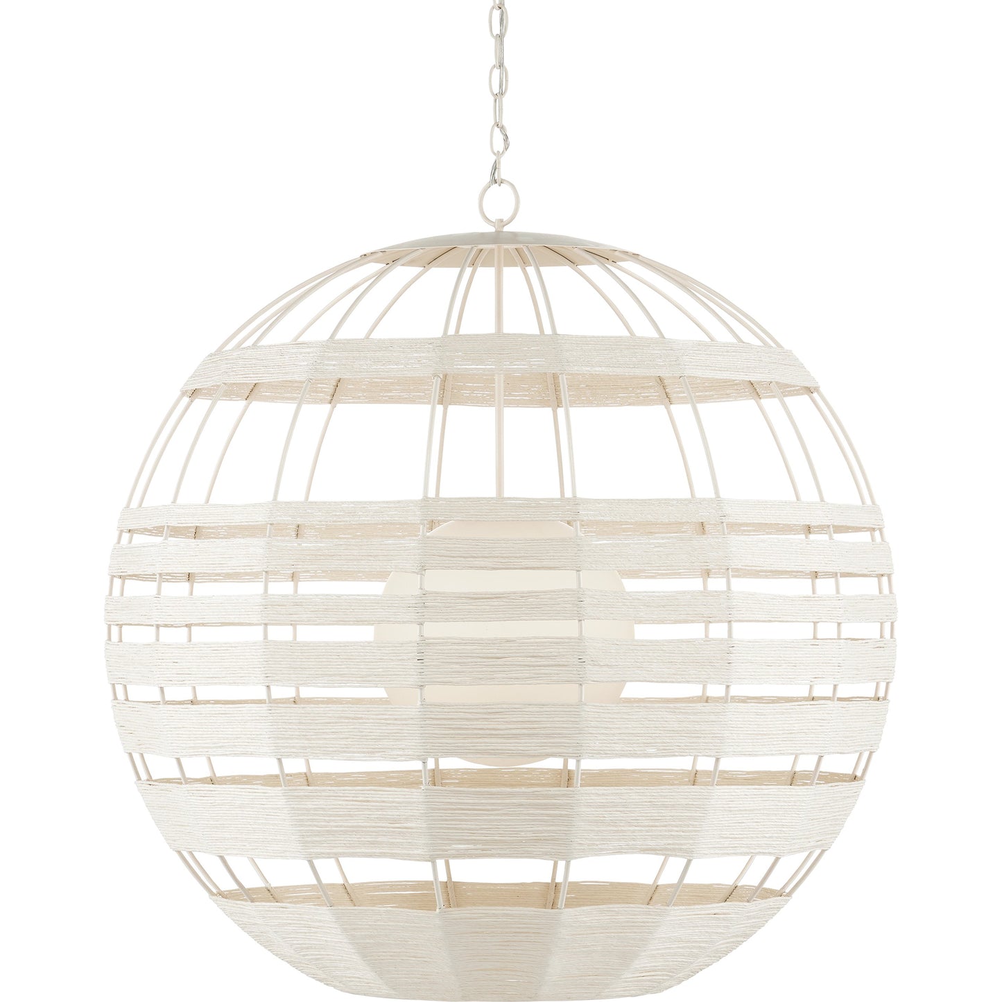005 SI-1923992 | Primary Silo | Lapsley Orb Chandelier by Currey and Company in vanilla, white. Made from wrought iron, kraft paper twine, frosted glass in a modern style.