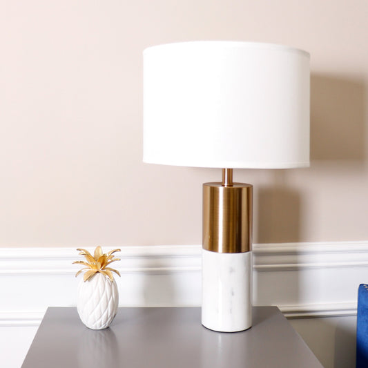 Rhoda Table Lamp by Pasargad Home in gold and white, gold. Made from marble in a transitional style.