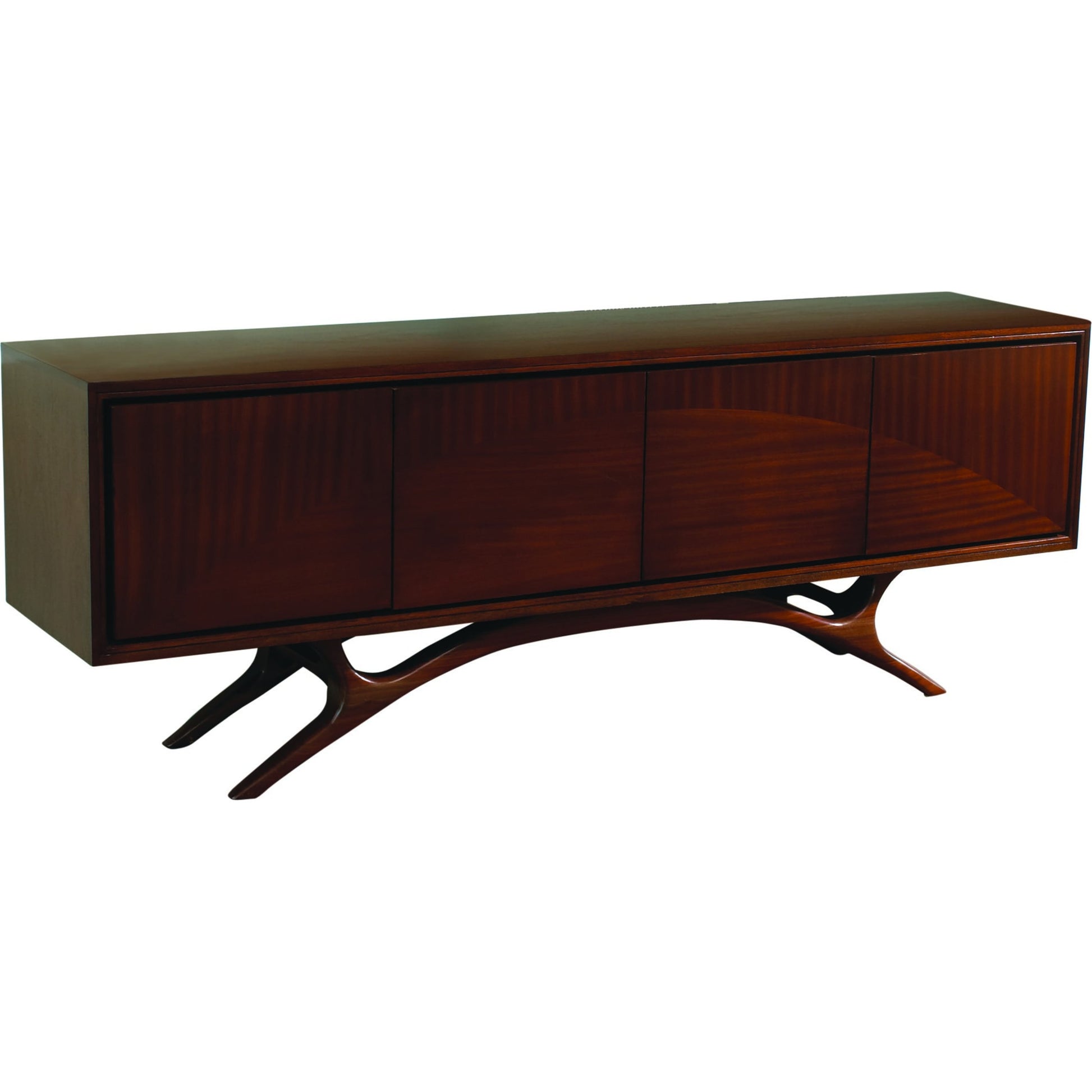 Swoop Media Cabinet by Global Views in dark walnut, satin lacquer, mahogany. Made from solid marapolan, mahogany, mdf in a modern style.