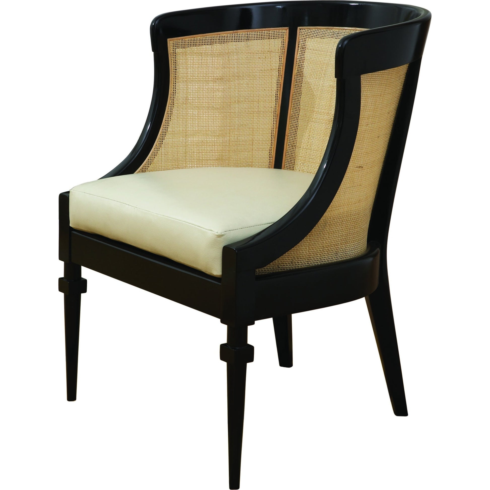 Cane Chair by Global Views in black satin lacquer, natural color antique, matte lacquer. Made from alder, natural antique in a traditional style.