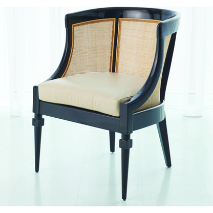 Cane Chair by Global Views in black satin lacquer, natural color antique, matte lacquer. Made from alder, natural antique in a traditional style.