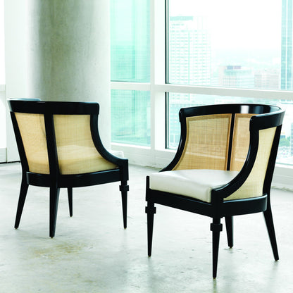 Cane Chair by Global Views in black satin lacquer, natural color antique, matte lacquer. Made from alder, natural antique in a traditional style.