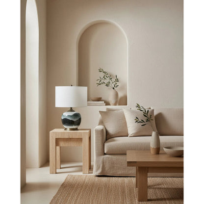 Boreal Table Lamp by Currey and Company in white, green, antique brass. Made from porcelain, metal in a modern style.