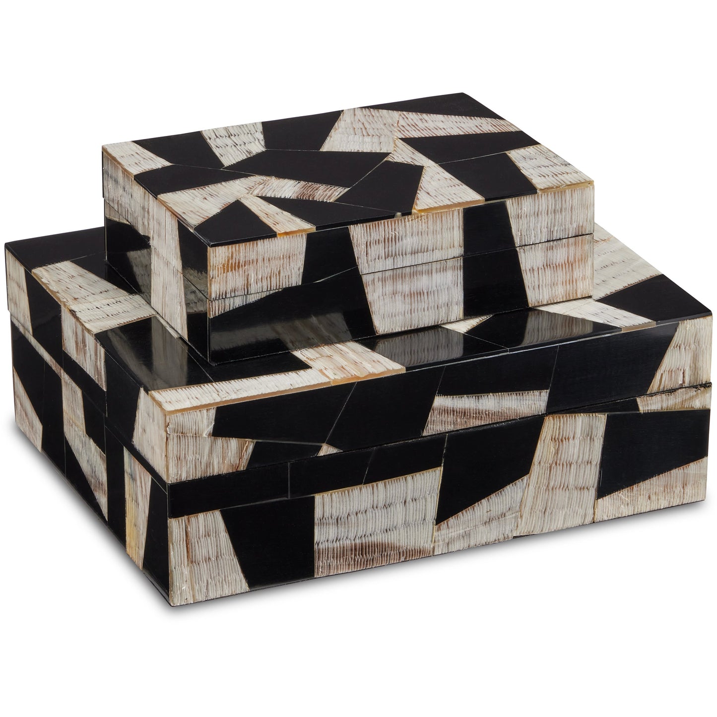 005 SI-1923838 | Primary Silo | Bindu Box Set by Currey and Company in natural, black, linen. Made from chiseled horn, composite, linen, engineered hardwood in a modern style.