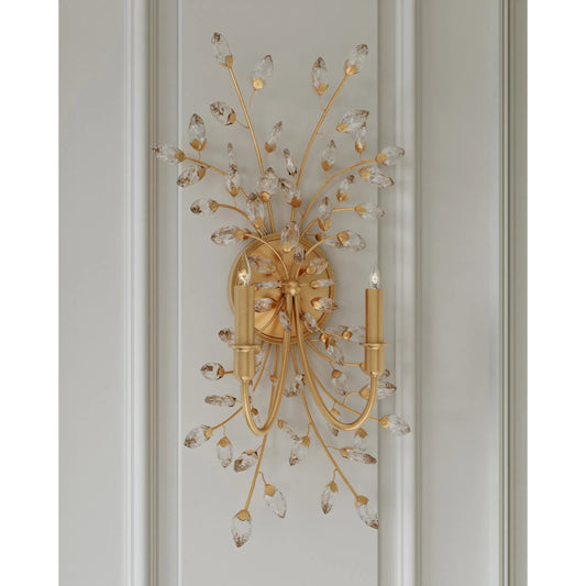 Forget-Me-Not Wall Sconce by Currey and Company. Made from crystal, metal in a modern style.