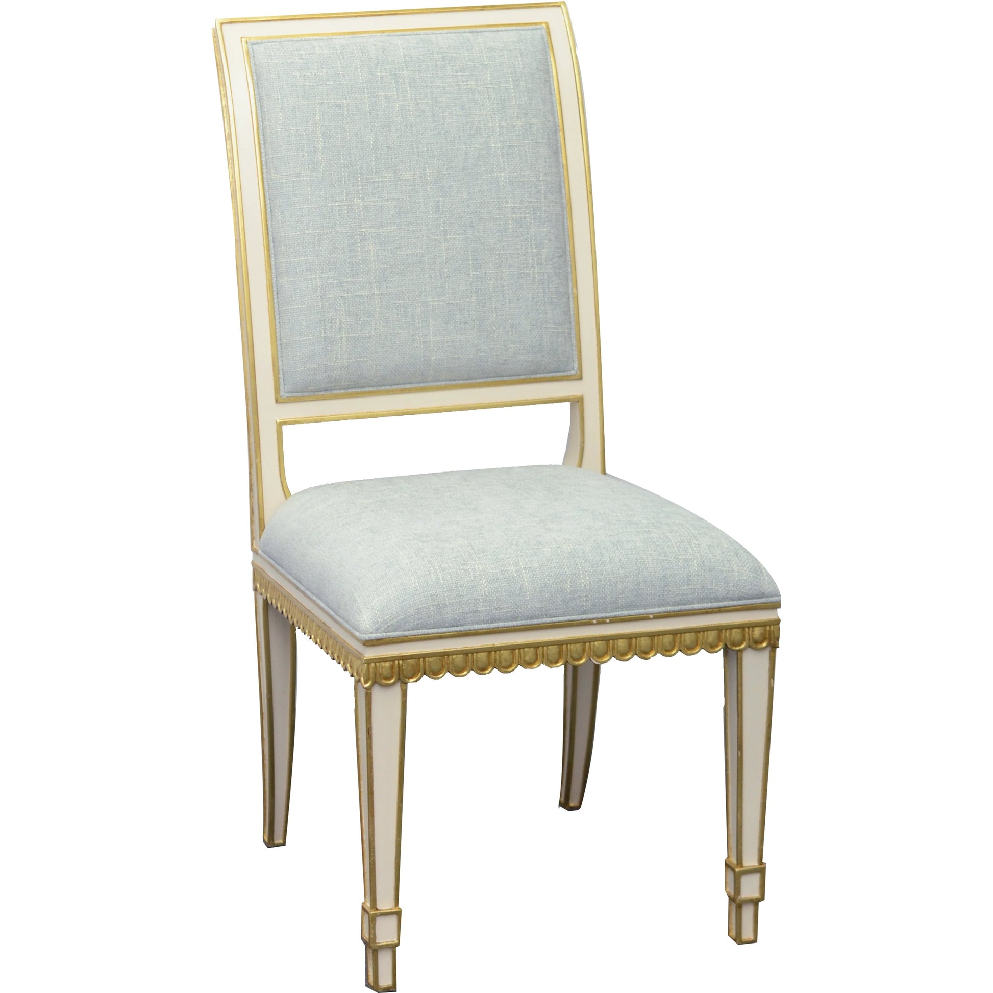 Ines Chair by Currey and Company in mixology moonstone and ivory, antique gold. Made from mahogany in a transitional style.