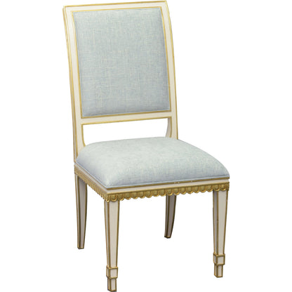 Ines Chair by Currey and Company in mixology moonstone and ivory, antique gold. Made from mahogany in a transitional style.