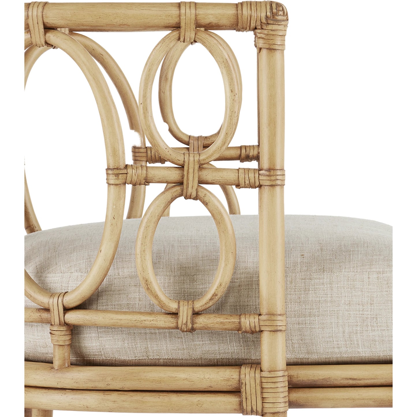 005 SI-1924220 | Closeup | Tegal Muslin Chair by Currey and Company in rattan, natural. Made from rattan, wood, leather, finn natural in a coastal style.