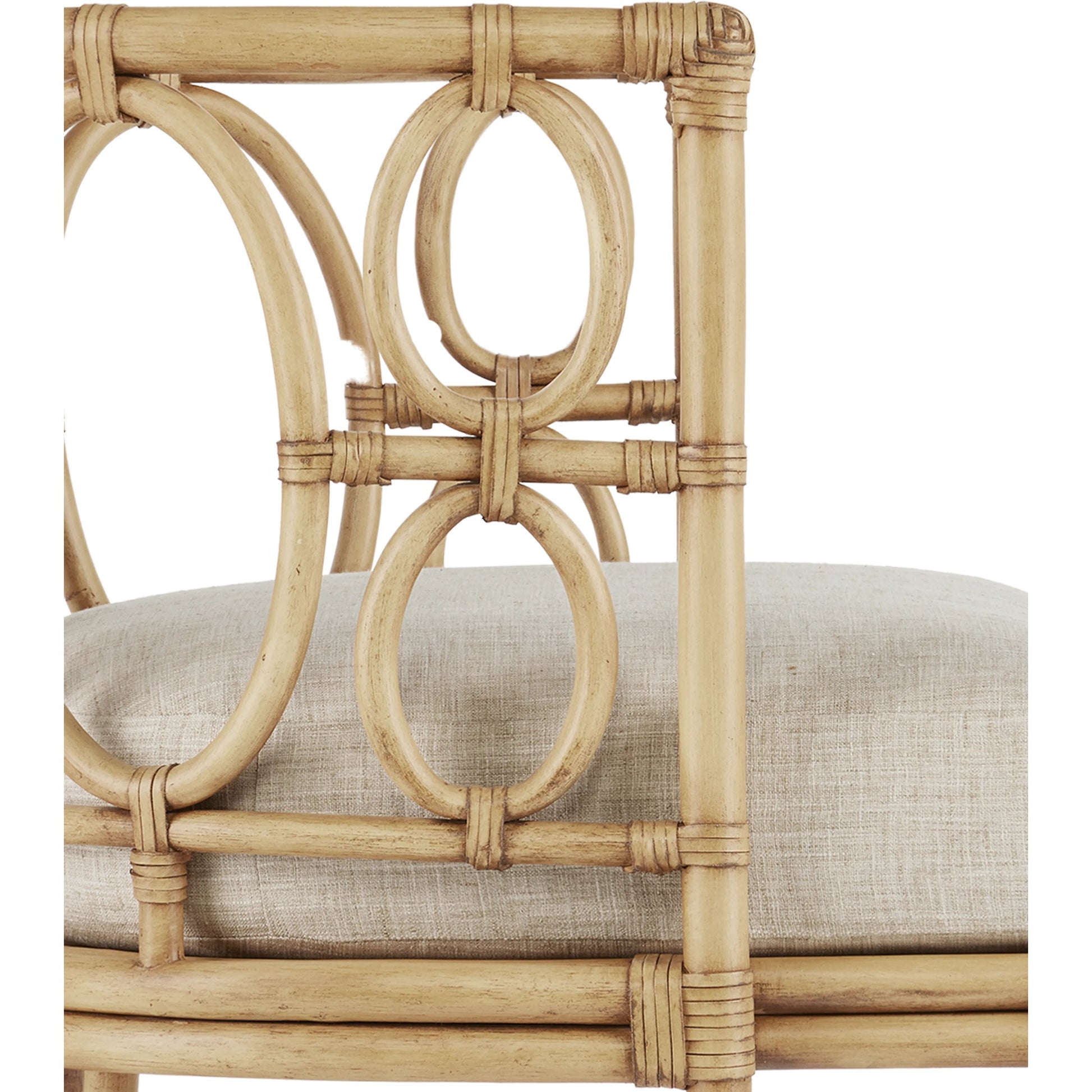 Tegal Muslin Chair by Currey and Company in rattan, natural. Made from rattan, wood, leather, finn natural in a coastal style.